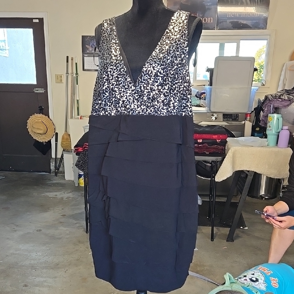 B. Smart Black and Silver Sequin Midi Dress